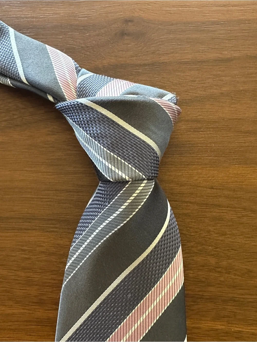 Brioni Striped Silk Tie in Gray and Pink Accent